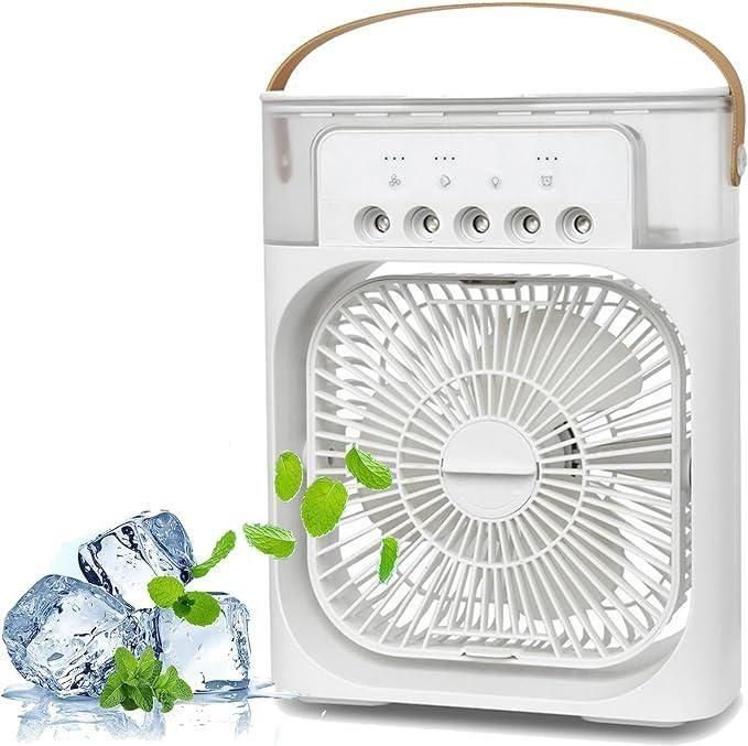 Multifunction Water Spray Mist Fan – USB Rechargeable Mini Air Cooler & Humidifier for Home & Office
