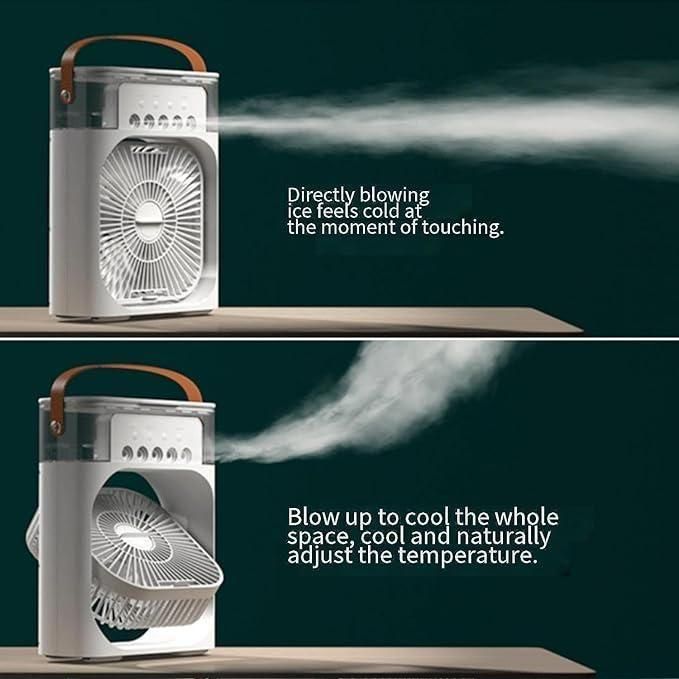Multifunction Water Spray Mist Fan – USB Rechargeable Mini Air Cooler & Humidifier for Home & Office