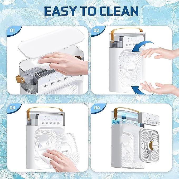 "Rechargeable misting fan for travel, desk or summer cooling"