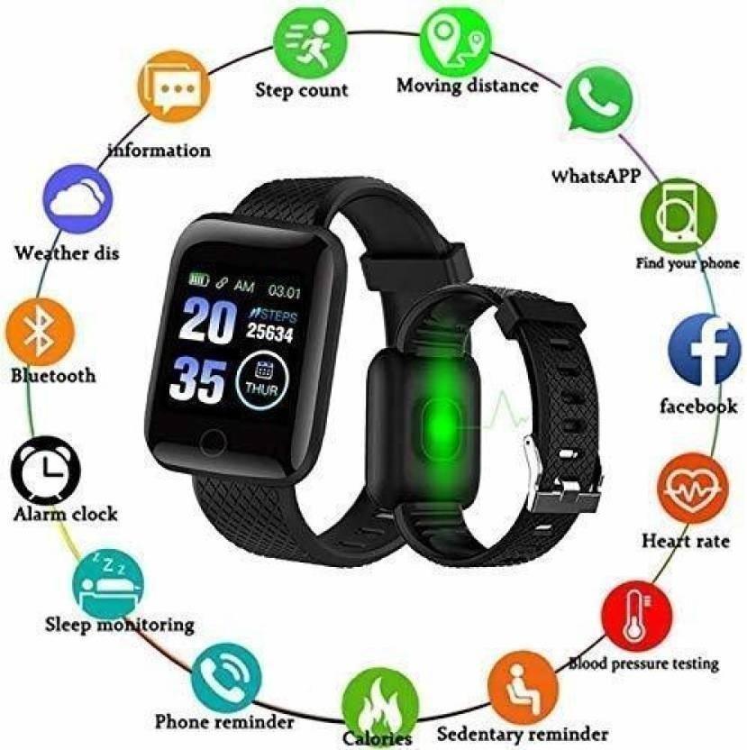 ID116 Plus Smart Fitness Tracker Watch – Black Silicone Strap, Color Display - Shop-Vibe #