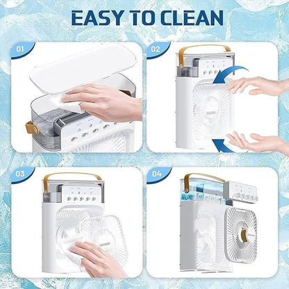 "Rechargeable misting fan for travel, desk or summer cooling"